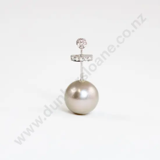 18ct White Gold Diamond and South Sea Grey Pearl Pendant