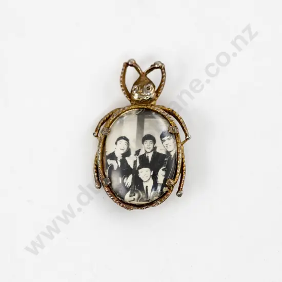 C1960s Gilt metal Beetle-shaped Brooch with photograph of The Beatles