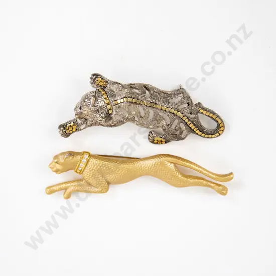 Two Silver and Gold Metal Duchess of Windsor Type Panther Brooches