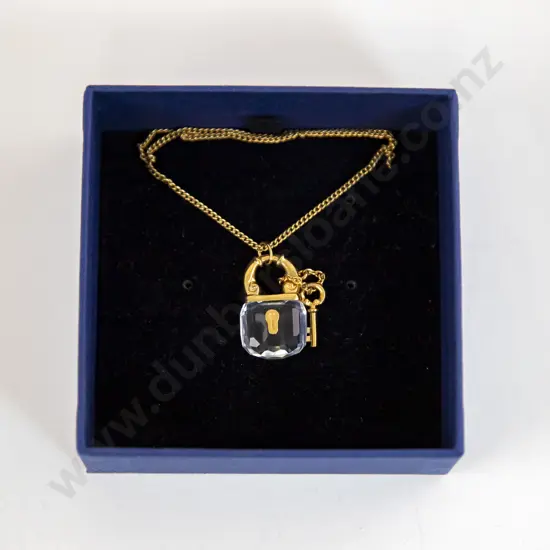 Boxed Swarovski Crystal Lock and Key Pendant Necklace