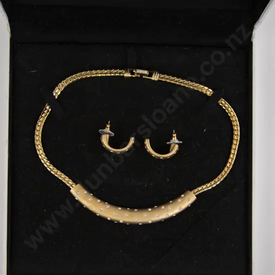 Boxed Swarovski Gold Tone Crystal Necklace and Earring Set