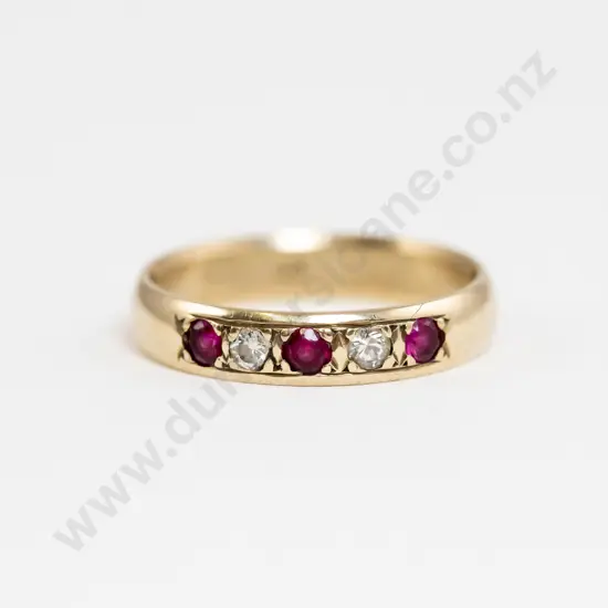 9ct Five Stone Ruby and Diamond Eternity Band Ring