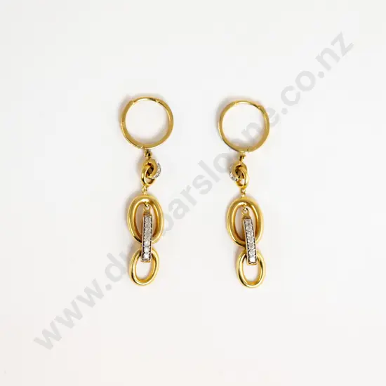 Pair 18ct 42Stone Diamond Pendant Drop Earrings