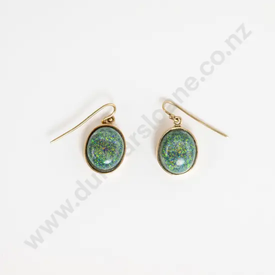 Pair 9ct Single Stone Opal Pendant Earrings
