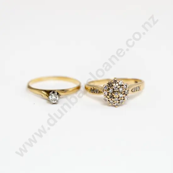 9ct Diamond Floret Cluster Ring with 9ct Solitaire Diamond Ring