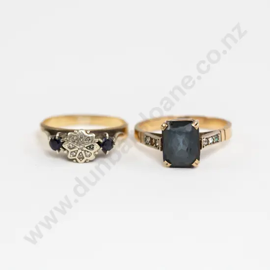 9ct Diamond Cluster Ring with Sapphire Shoulders and 9ct Imitation Sapphire Ring