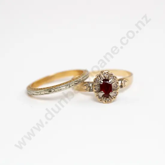 9ct Single Stone Garnet Ring with 18ct Band