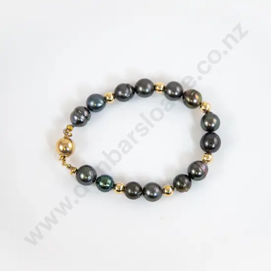 9ct Single Strand Baroque Cultured Black Pearl Bracelet