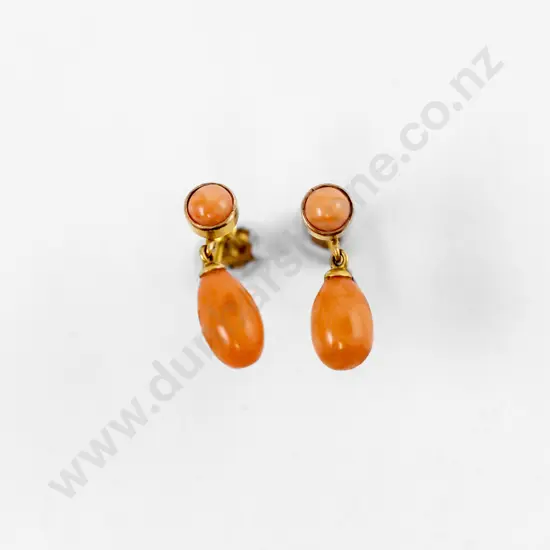 Pair 9ct Pink Coral Pendant Earrings