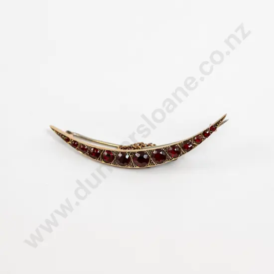 9ct Rose Gold Garnet and Diamond Crescent Brooch