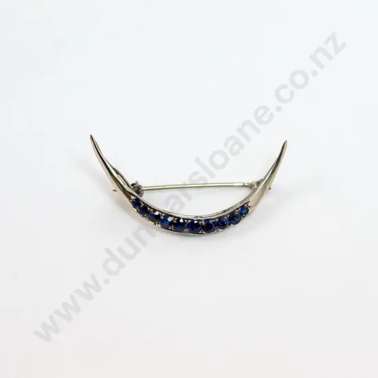 9ct White Gold Ten Stone Sapphire Crescent Brooch