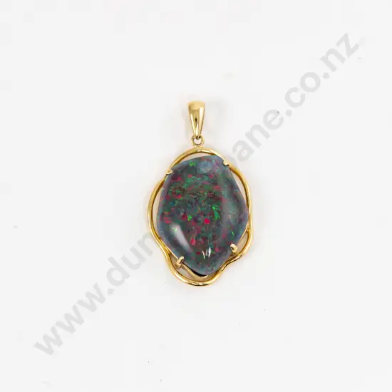 14ct Mounted Single Black Opal Free Form Doublet Pendant