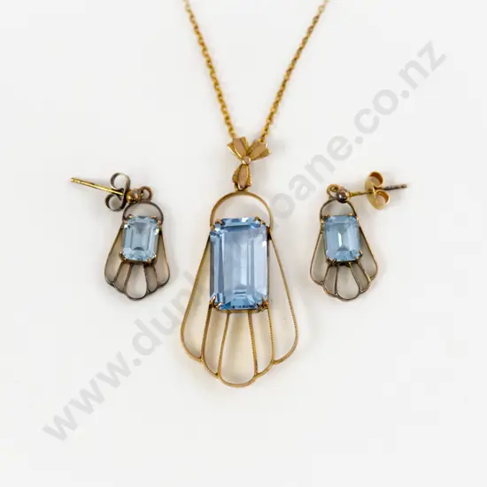 9ct Aquamarine Paste Pendant with Matching Pendant Drop Earrings