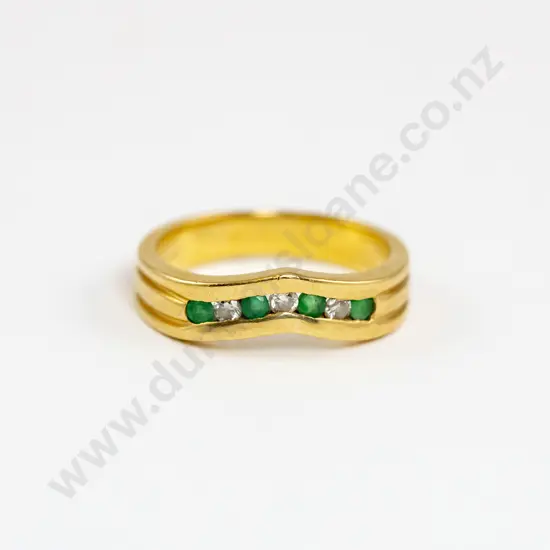 18ct Seven Stone Emerald and Diamond Curve Band Ring