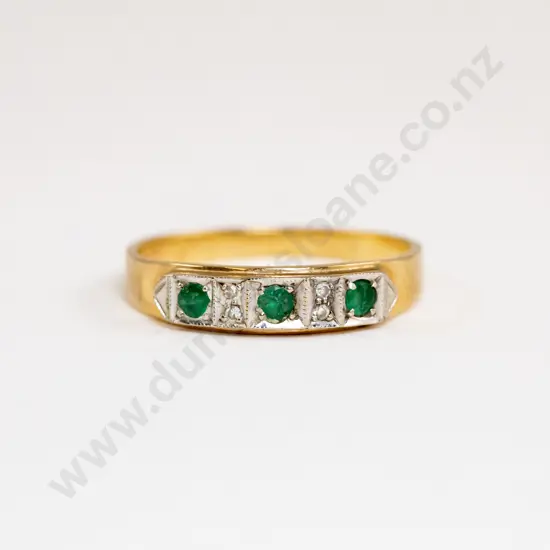 9ct Seven Stone Emerald and Diamond Band Ring