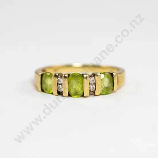 9ct Seven Stone Peridot and Diamond Band Ring