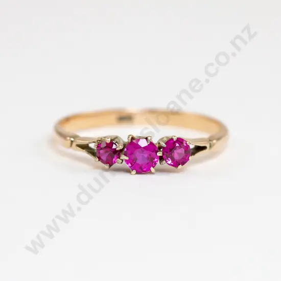 9ct Three Stone Ruby Bridge Ring