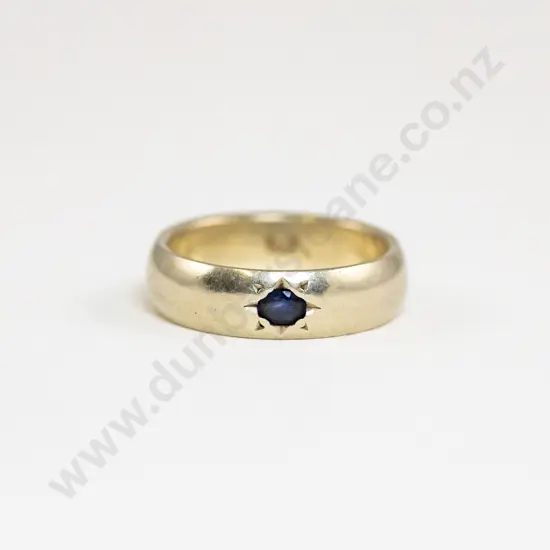 9ct White Gold Single Stone Sapphire Band Ring