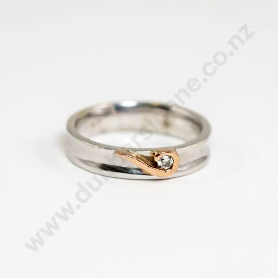 9ct White and Yellow Gold Single Diamond Band Ring