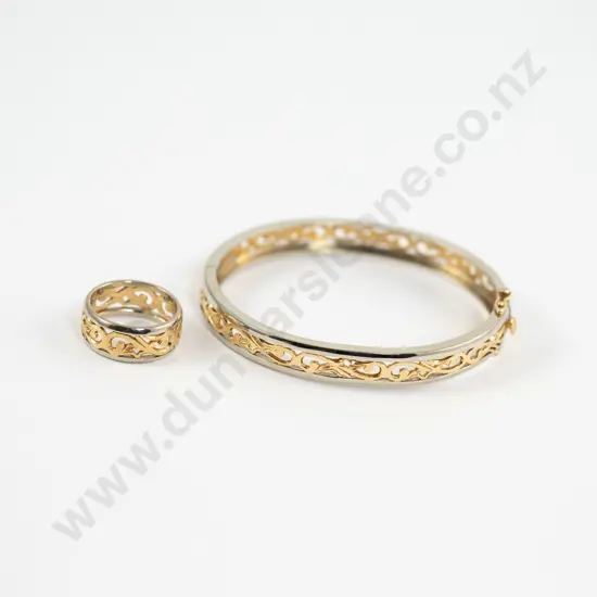 14ct Yellow and White Gold Nalani Hinged Snap Bangle Bangle