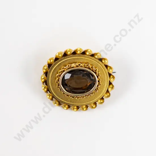 Victorian 9ct Single Smokey Quartz Target Panel Brooch