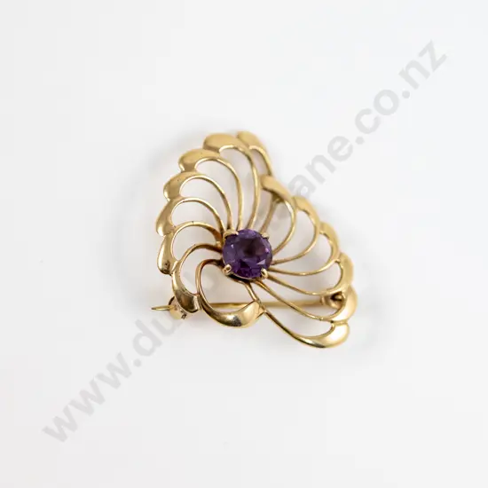 9ct Modern Design Single Amethyst Brooch