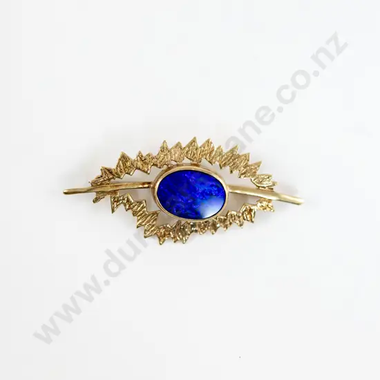 9ct Single Black Opal Bar Brooch