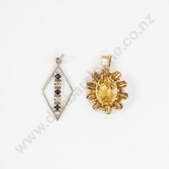 14ct Five Stone Diamond and Sapphire Pendant