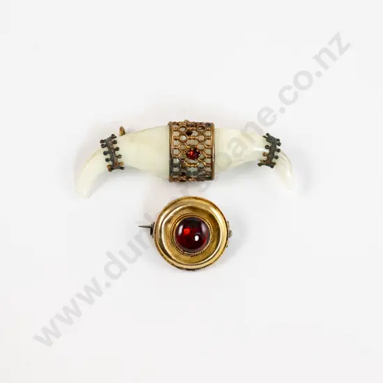 Victorian Single Cabochon Brooch and Costume Tiger Claw