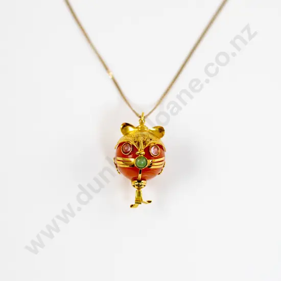 9ct Fancy Single Carnelian Bead Cat Pendant on Fine .925 silver chain