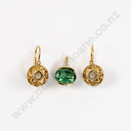 9ct Tourmaline and Diamond Pendant with 14ct Pendant Drop Earrings
