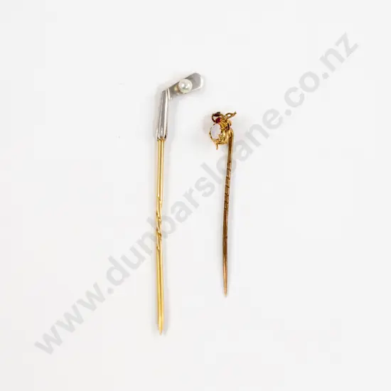 9ct Pearl Golf Club Stick Pin and Gem Spider Stick Pin