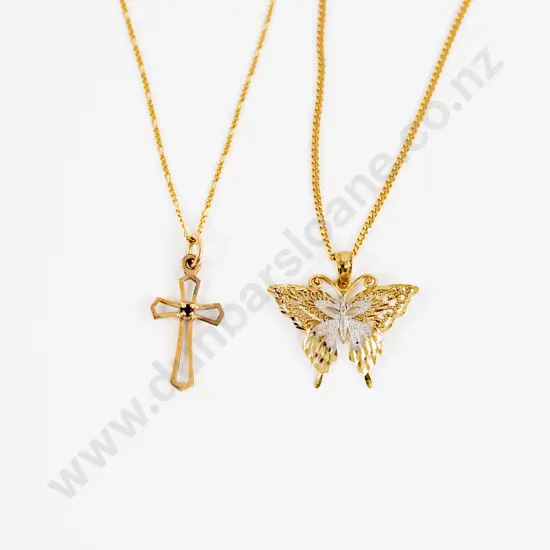 9ct Garnet Cross Pendant and Butterfly Pendant