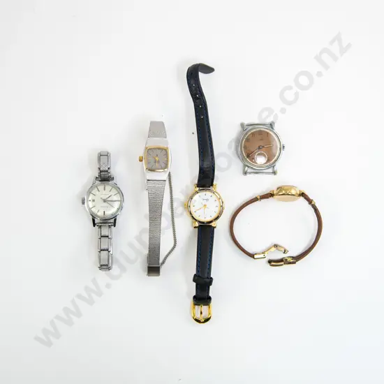 Vintage Titan Chrome Plated Military Field Watch and four ladies watches