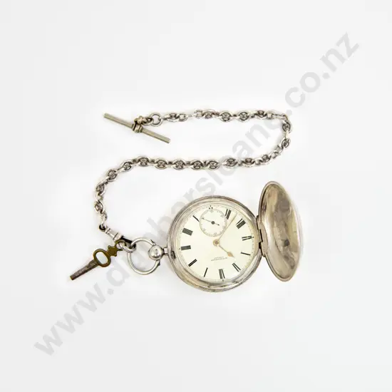 Rotherhams S/S Hunter Case Key Wind Pocket Watch on S/S Chain