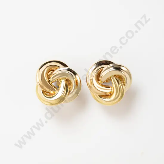 Pair 18ct Tri-colour Yellow Rose and White Gold Triple Scroll Earrings