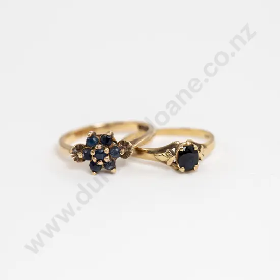 9ct Sapphire Cluster Ring and Single Sapphire Ring