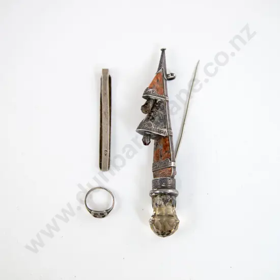 Large S/S and Jasper Dirk Brooch with Silver Tie Clip and Ring