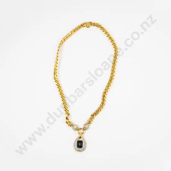 Gold Plated Diamanté and Sapphire Paste Costume Necklace