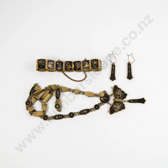 Japanese Shakudo Vintage Damascene Jewellery Set