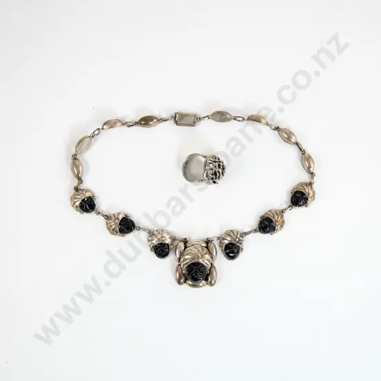 1940's Vintage Mexican Silver Aztec Face Necklace