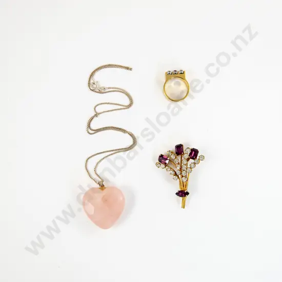 Rose Quartz Heart Pendant on S/S Chain