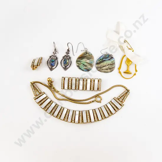 MOP and Diamanté Brooch and Necklace