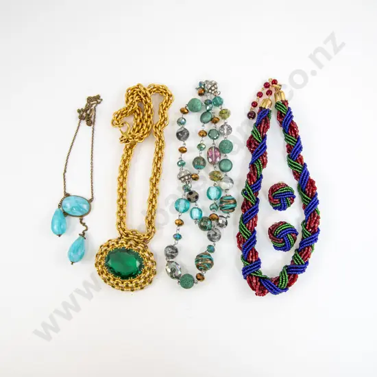 Four Various Necklaces and Pair Earrings