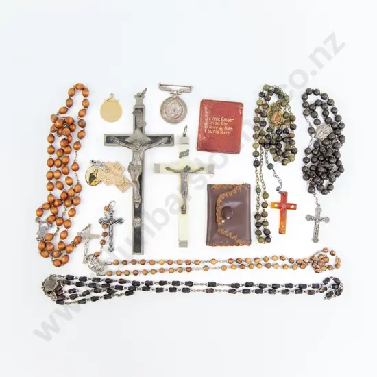 Collection of Five Roman Catholic Rosary and Two Cross Pendants