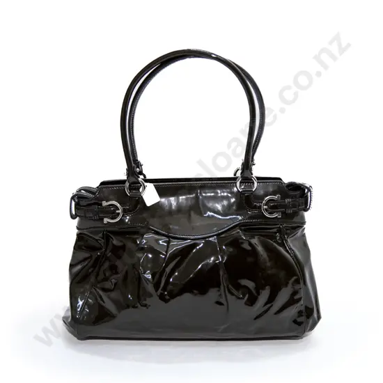 Salvatore Ferragamo Black Patent Leather Shoulder Bag