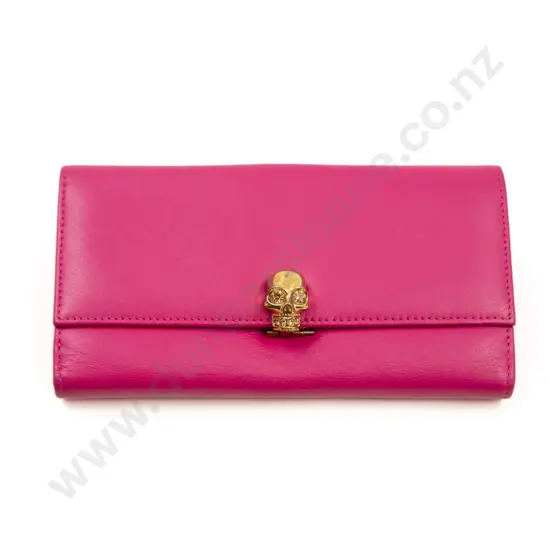 Alexander McQueen Pink Leather Skull Clasp Wallet