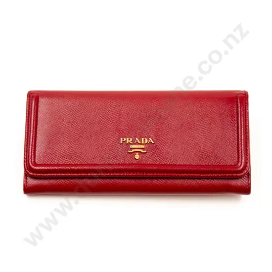 Prada Classic Red Saffiano Leather Long Wallet