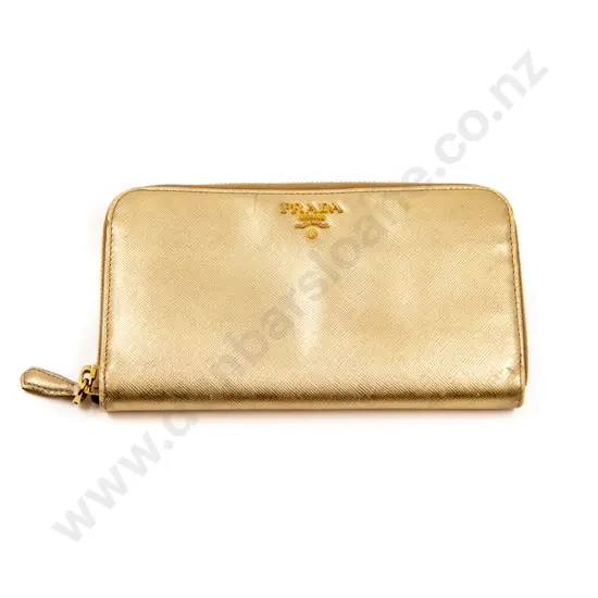 Prada Milano Logo Gold Leather Wallet