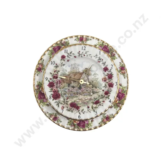 Royal Albert Old Country Roses Cottage Small Wall Clock and Plate